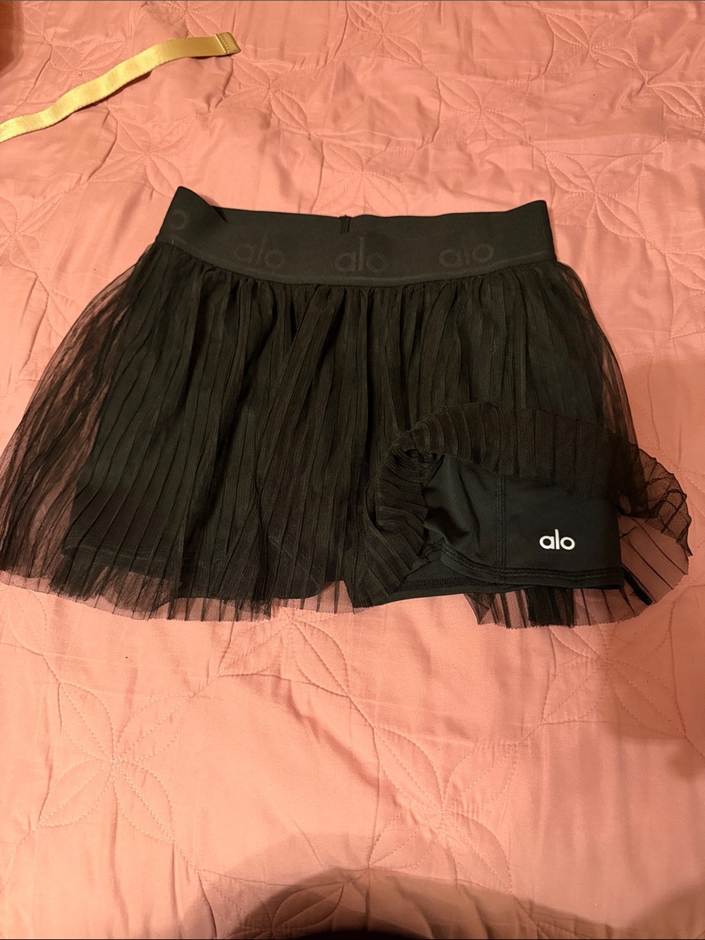 ALO Yoga Black Tulle Skater Skirt with Built-In Shorts
